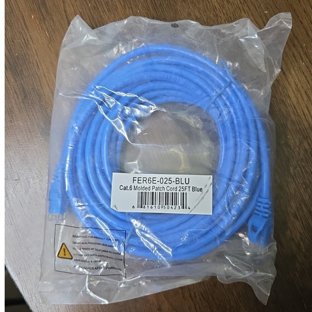 Ethernet Cable FER6E-025-BLU Cat. 6 Molded‎ Patch Cord 25ft Blue CAT-6 55 B3